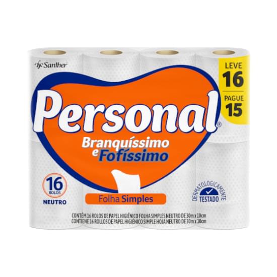 Imagem de Papel higiênico folha simples neutro personal 30m | leve 16 pague 15 unidades