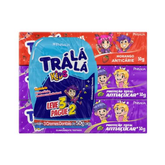 Imagem de Creme dental infantil trá lá lá kids 50g promo kit leve 3 pague 2