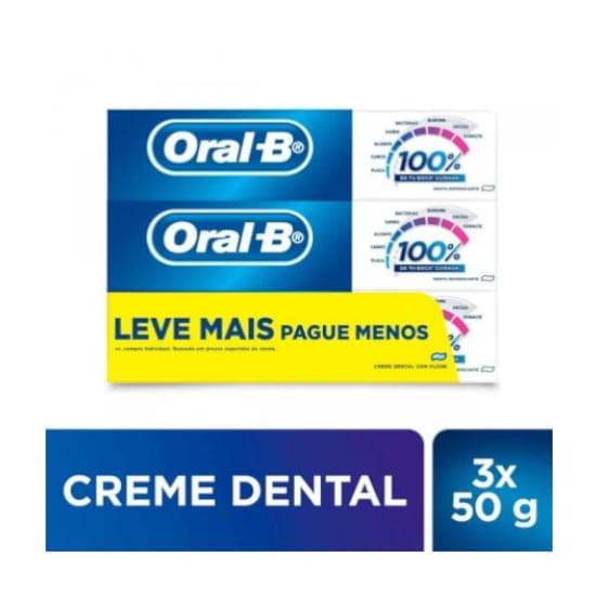 Imagem de Kit creme dental menta refrescante oral-b 100% com 3 unidades de 50g | leve mais pague menos