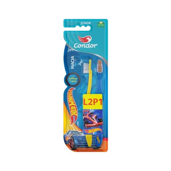 Imagem de Escova dental macia hot wheels condor júnior cabeça p leve 2 pague 1 unidade