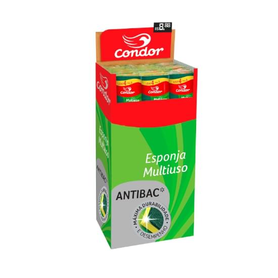 Imagem de Esponja multiuso condor antibac, com expositor papelão ref. 1534 leve 4 pague 3 unidades | com 160 unidades