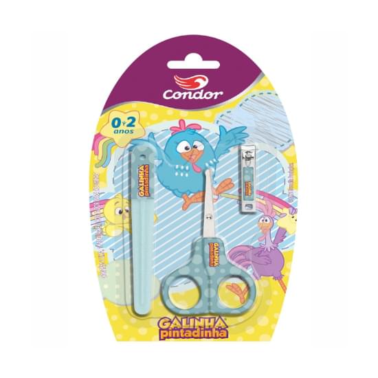 Imagem de Kit lixa + tesoura + cortador para unhas infantil galinha pintadinha condor