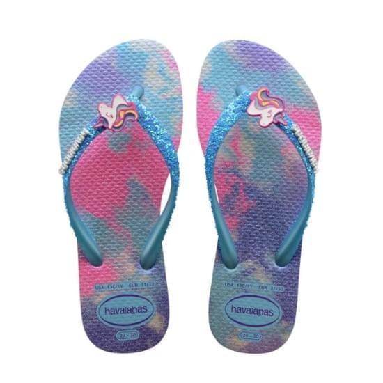 Imagem de Sandália havaianas feminina kids slim glitter ii branco/azul water 29/30