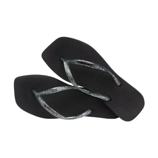 Imagem de Sandália havaianas feminina slim  square logo metallic preto 33/34