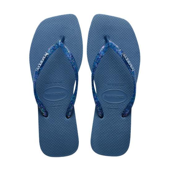 Imagem de Sandália havaianas feminina slim  square logo metallic azul comfy 35/36