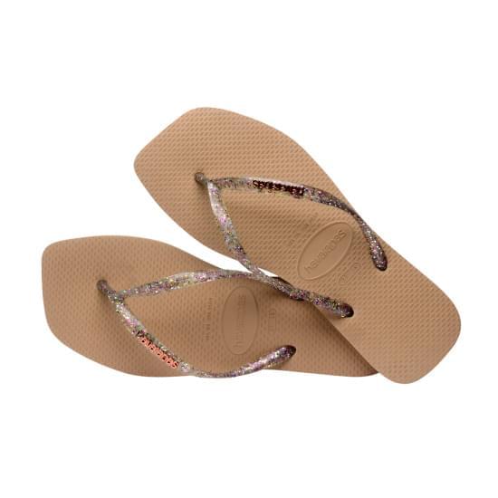 Imagem de Sandália havaianas feminina slim  square logo metallic rose gold 35/36