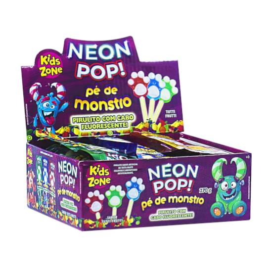 Imagem de Kids zone pirulito kids neon pop pe de monstro com 30 unidades