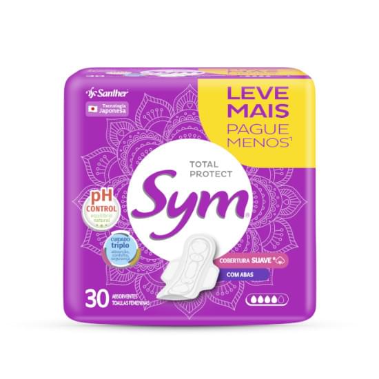 Imagem de Absorvente com abas total protect suave sym pacote com 30 unidades leve mais pague menos