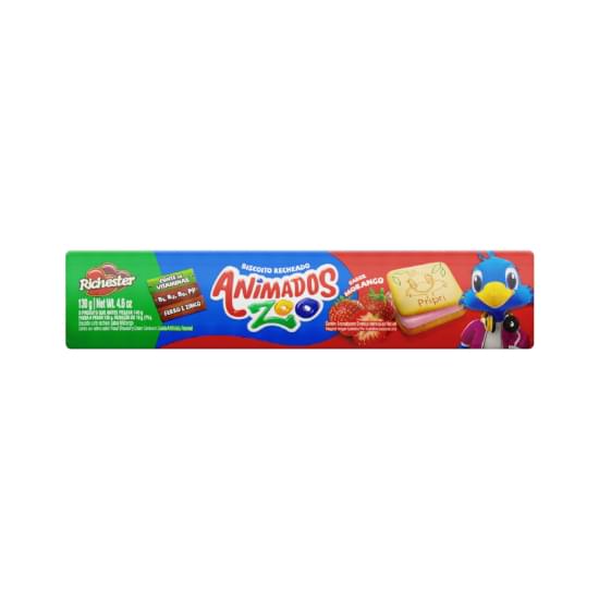 Imagem de Biscoito com recheio morango richester animados zoo pacote 130g