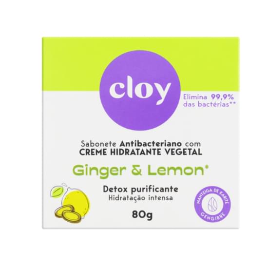 Imagem de Sabonete barra antibacteriano vegetal ginger & lemon cloy detox purificante caixa 80g