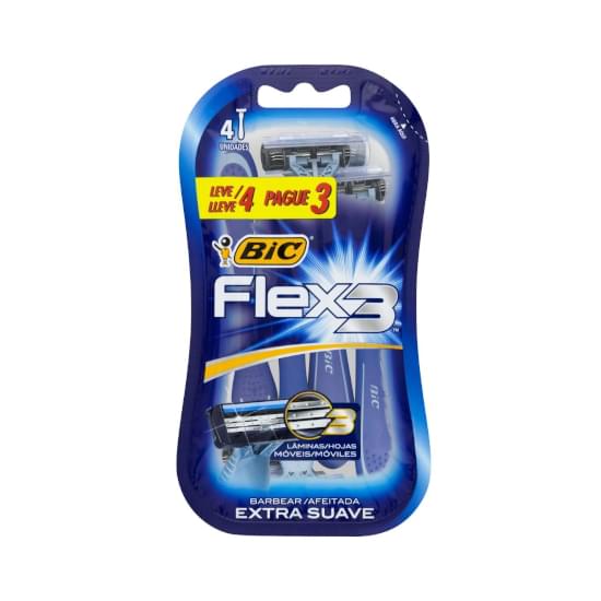 Imagem de Aparelho descartável para barbear extra suave bic flex 3 azul leve 4 pague 3 unidades