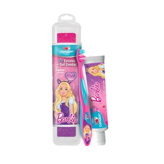 Imagem de Condor kit infantil kids barbie escova + gel dental + estojo grátis